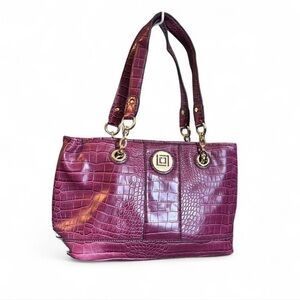 Liz Claiborne Burgundy Crocodile-Embossed Shoulder Bag